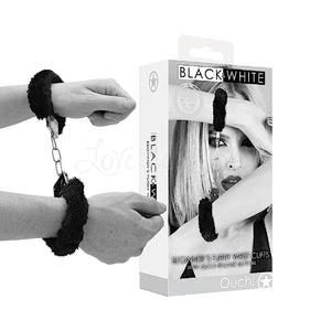Shots Ouch! Black & White Beginner Pleasure Furry Handcuffs Bondage - Ankle & Wrist Restraints Buy Sex Toys in Singapore LoveisLove U4Ria
