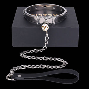 Bound Grace Stainless Steel Silver Bowtie Collar with Lead and Bell Bondage - Collars & Leash Buy Sex Toys in Singapore LoveisLove U4Ria