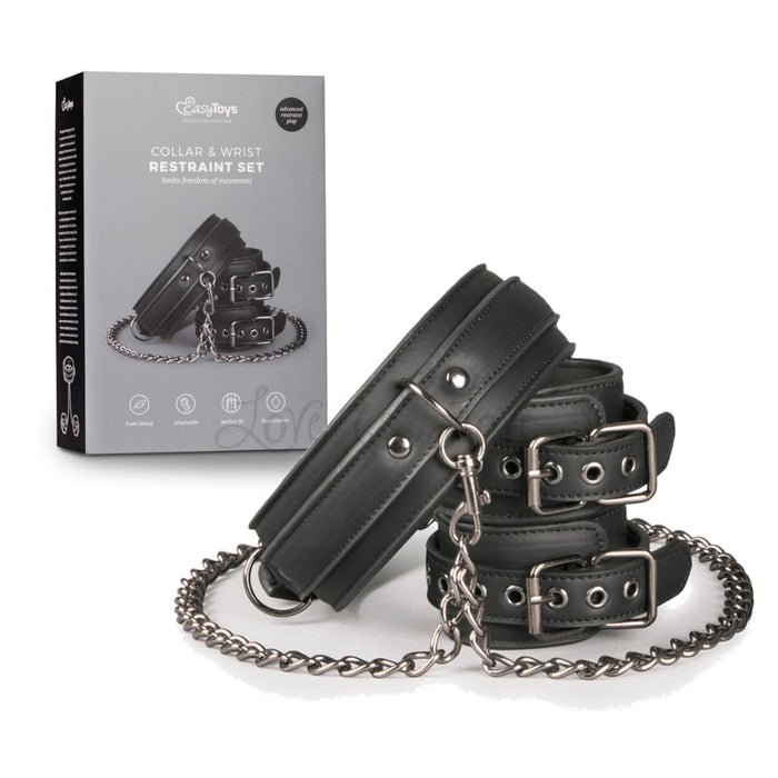 Easytoys Leather Collar With Handcuffs Black