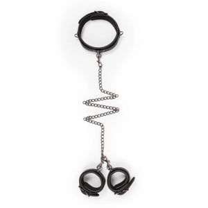 Easytoys Leather Collar With Handcuffs Black