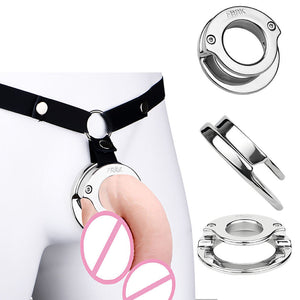 Stainless Steel Double Ring Ball Clamp Chastity Cage with Belt #293M