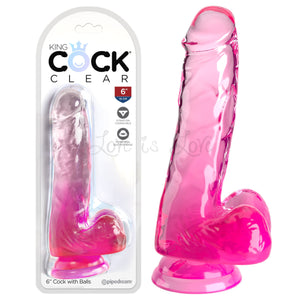 King Cock Clear Cock with Balls 6 Inch PInk Buy in Singapore LoveisLove U4Ria