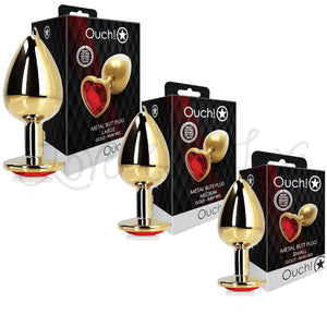 Shots Ouch! Metal Butt Plug Gold/Ruby Red Heart Gem Small Medium Large  Buy in Singapore LoveisLove U4Ria
