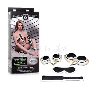 Master Series Kink in the Dark Glowing Cuffs Blindfold and Paddle Bondage Set Buy in Singapore LoveisLove U4Ria