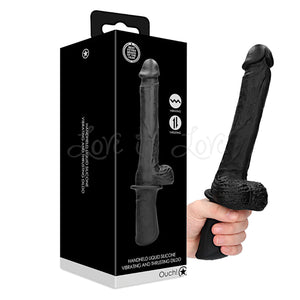 Shots Ouch! Hand Held Liquid Silicone Vibrating and Thrusting Sex Machine Black Vibrators - Realistic Vibrators  Buy Sex Toys in Singapore LoveisLove U4Ria