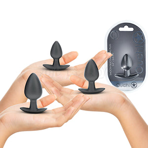 Shots Ouch! Smooth Silicone Anal Plug Gunmetal Small or Medium or Large