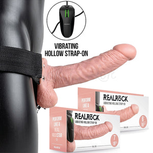 Shots RealRock Realistic Vibrating Hollow Strap-On Flesh 6 Inch 15.5 CM or 7 Inch 18 CM Buy in Singapore LoveisLove U4Ria