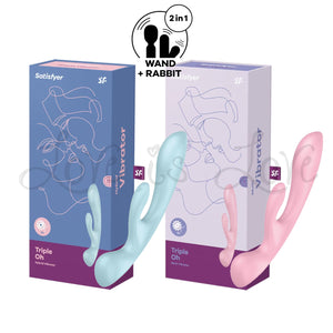 Satisfyer Triple Oh 2 in 1 Massager and Rabbit Vibrator Blue or Pink Buy in Singapore LoveisLove U4Ria