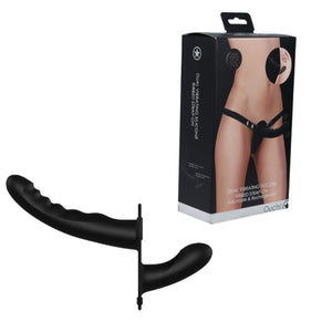 Shots Ouch! Dual Vibrating Silicone Ribbed Strap-On Adjustable Black Buy in Singapore LoveisLove U4Ria