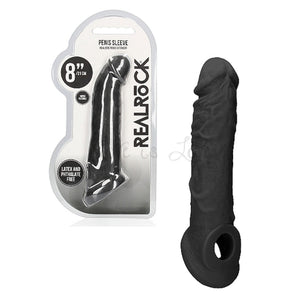 Shots RealRock Realistic Penis Sleeve 8 Inches Extender And Ball Stretcher Black Buy in Singapore LoveisLove U4Ria