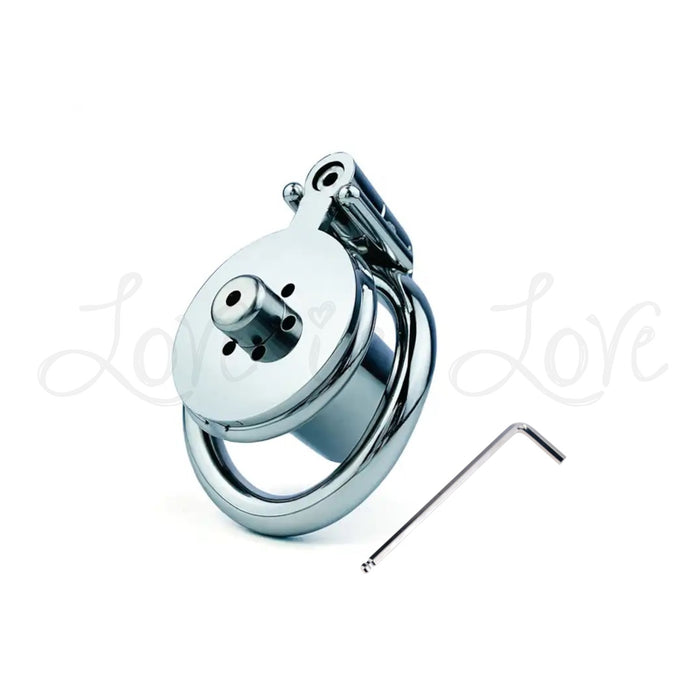 Stainless Steel Inverted Chastity Cage with Removable 57mm Catheter Plug and Curved 45mm Ring #151D