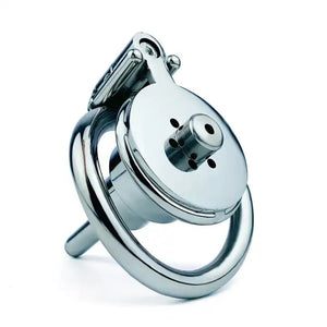 Stainless Steel Inverted Chastity Cage with Removable 77mm Catheter Plug and Curved 45mm Ring #152D