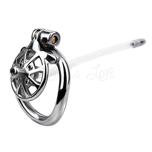 Stainless Steel Wheel Chastity Cage with Removeable Spikes and Silicone Catheter #3247 45MM For Him - Chastity Devices