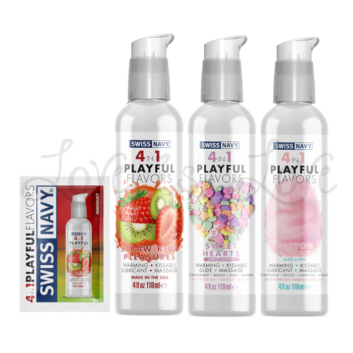 Swiss Navy 4 In 1 Playful Flavors Pleasure Warming Water Based Lubricant 4 Oz (Warming/Kissing/Glide/Massage)