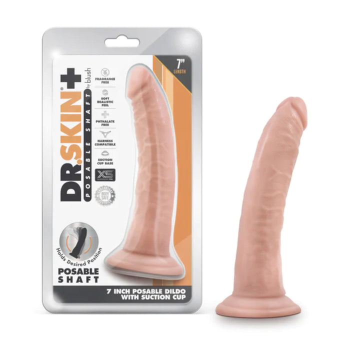 Blush Dr. Skin Plus 7 Inch Posable Dildo with Suction Cup Brown or Vanilla
