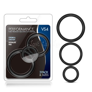Blush Novelties Performance VS4 Silicone Cock Ring Set Black Buy in Singapore LoveisLove U4ria