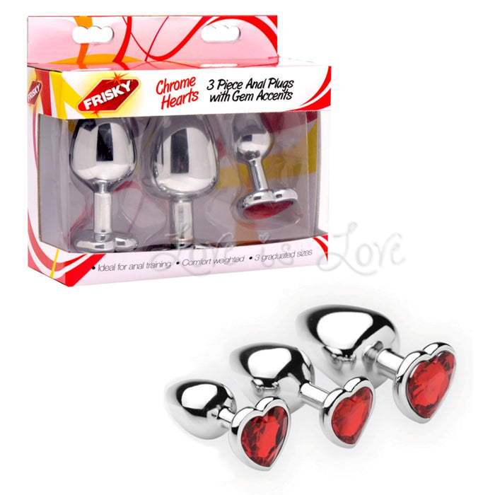 Frisky Chrome Hearts 3 Piece Anal Plugs With Gem Accents