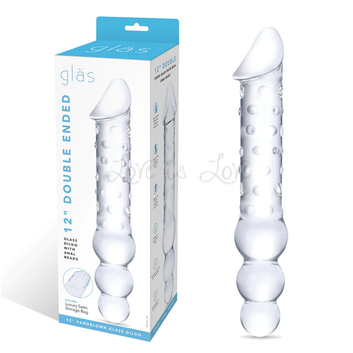 Glas 12 Inch Double Ended Glass Dildo with Anal Beads