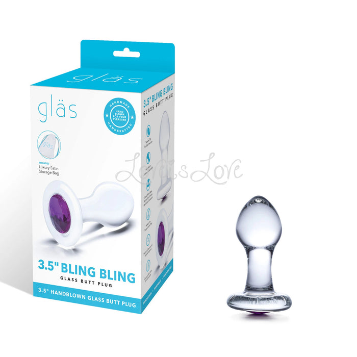 Glas 3.5 Inch Bling Bling Glass Butt Plug Clear