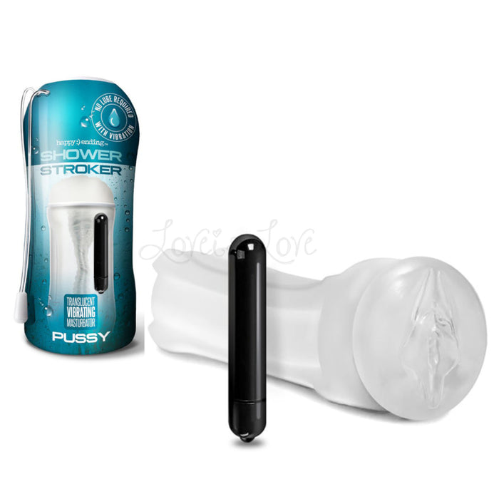 Happy Ending Self-Lubricating Shower Translucent Vibrating Stroker Pussy (Selling Fast)