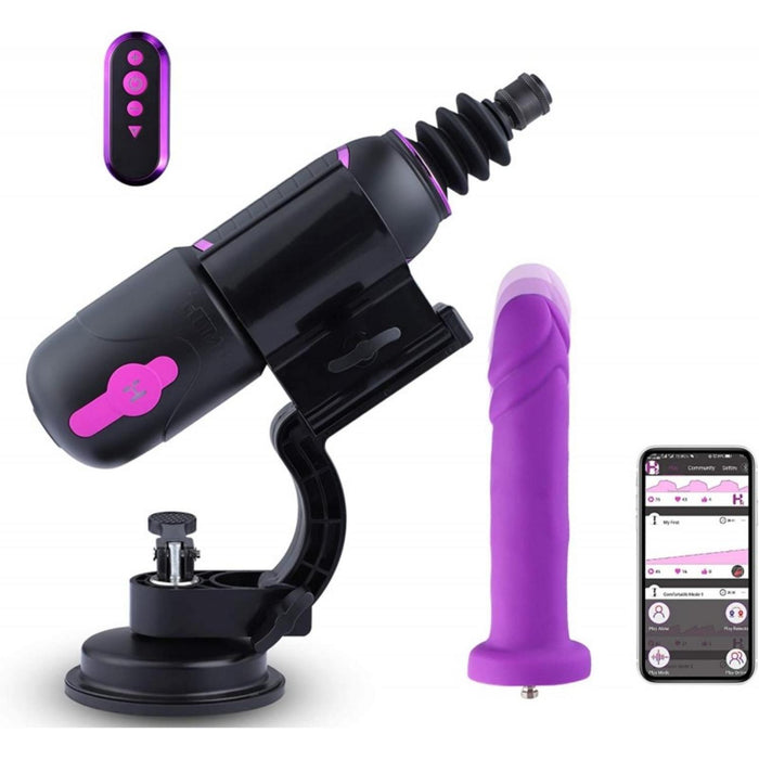 Hismith Pro Traveler 3.0 Portable Sex Machine App-Controlled and Remote Controller KlicLok System 7.1 Inch Insertable Silicone Dildo with Suction Mount for Male and Female