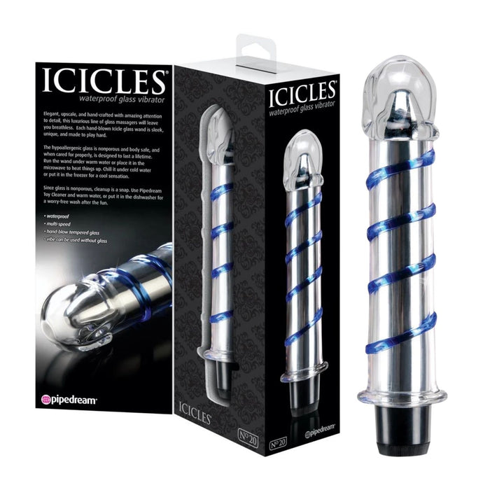 Icicles No. 20 Waterproof Glass Vibrator Blue Swirl Textured 7.5 Inch (Just Sold)