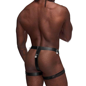 Male Power Faux Leather Scorpio Adjustable Waist And Leg Chastity Thong B love is love buy sex toys in singapore u4ria loveislovelack One Size 