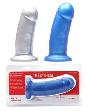 Tantus They/Them Silicone Dildo Silver or Rockabilly Blue