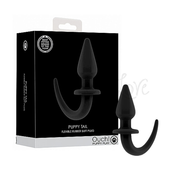 Shots Ouch! Puppy Tail Flexible Rubber Butt Plug Black