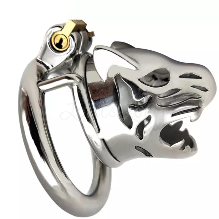 Stainless Steel Tiger Head Chastity Cock Cage #36 with 45 mm Ring