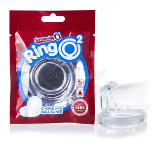 The Screaming O RingO2 Double C-Ring With Ball Sling Blue Cock Rings - Double Cock Rings The Screaming O