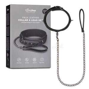 Easytoys Faux Leather Collar and Lead Set Bondage - Collars & Leash Easytoys
