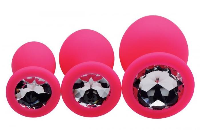 Frisky Pink Pleasure 3 Piece Premium Silicone Anal Plugs with Gems  Love  is Love