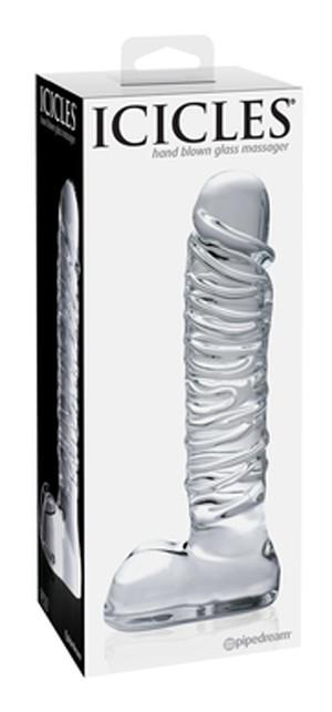 Icicles No. 63 Hand Blown Glass Massager With 8.25 Inch Realistic Straight Shaft Dildos - Glass/Ceramic/Metal ICICLES