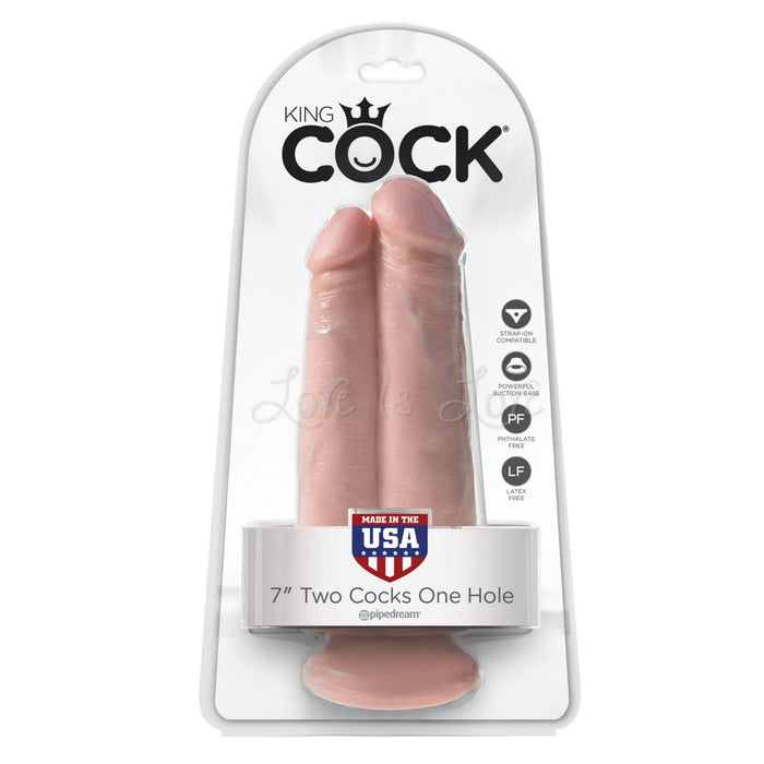 King Cock 7 Inch Two Cocks One Hole Flesh