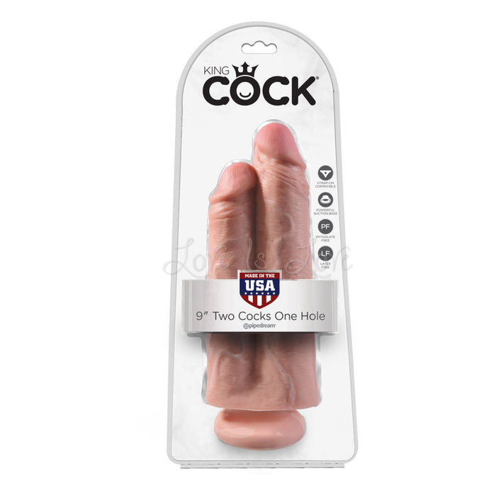 King Cock 9 Inch Two Cocks One Hole Flesh