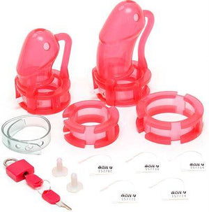 Male Chastity Device Bon4 Plus in Transparent Red or Black For Him - Chastity Devices BON4 