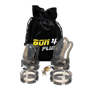 Male Chastity Device Bon4 Plus in Transparent Red or Black For Him - Chastity Devices BON4 Black