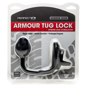 Perfect Fit Armour Tug Lock Standard Medium Plug 1.7 Inch Cock Rings - Cock Ring & Anal Plug Perfect Fit Black 