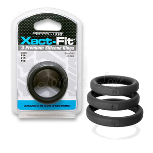 Perfect Fit Xact Fit 3 Rings Medium Kit Black (Size 14, 15 and 16) Cock Rings - Cock Ring Sets Perfect Fit