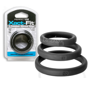 Perfect Fit Xact Fit 3 Rings Mixed Kit Black (Size 14, 17 and 20) Cock Rings - Cock Ring Sets Perfect Fit 