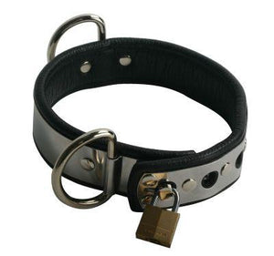 Premium Leather Line With Metal Band Collar Bondage - Collars & Leash Strict Leather