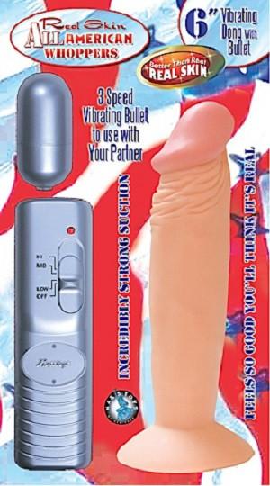 Real Skin All American Whoppers Dual Vibrating 6 Inch Dildo With Bullet Vibrators - Realistic Vibrators Nasstoys 