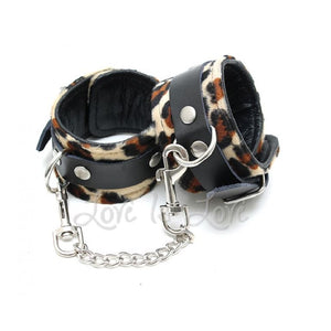 Rimba Leather Anklecuffs with Soft Leopard Fabric RIM 7937 Bondage - Rimba Bondage Gear Rimba