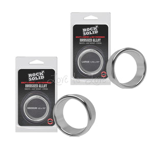 Rock Solid Brushed Alloy Medium 1.5 Inch or Large 1.75 Inch Cock Rings - Metal Cock Rings Rock Solid 