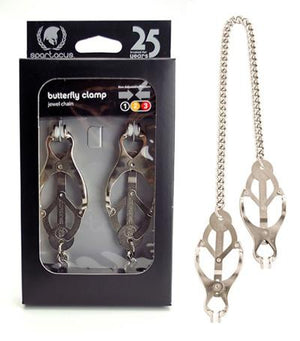 Spartacus Butterfly Nipple Clamps With Silicone Tips Link Chain in Black or Silver Nipple Toys - Nipple Clamps Spartacus 