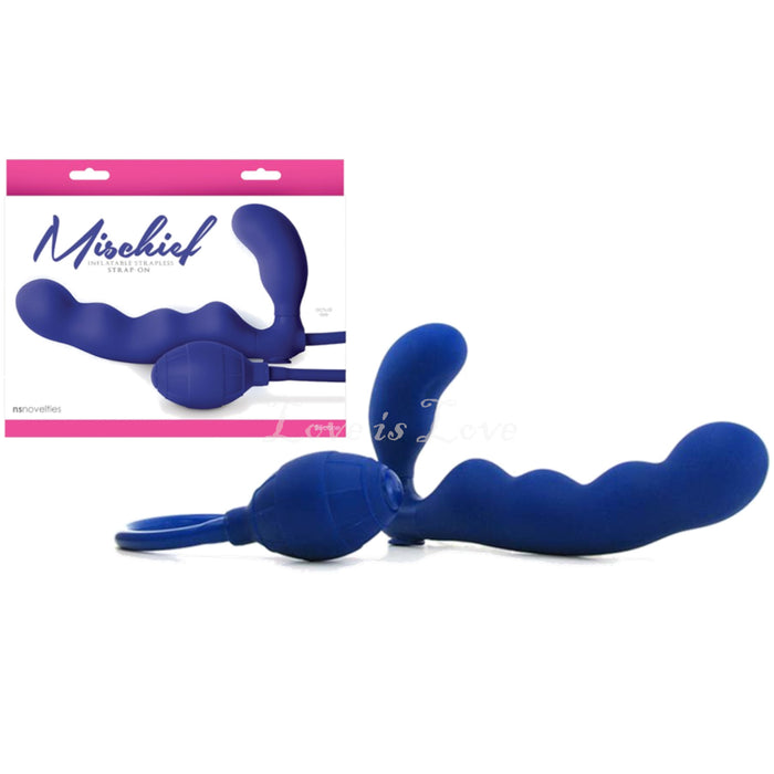 NS Novelties Mischief Inflatable Silicone Strapless Strap-On 7.5 Inch in Blue