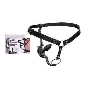 STRICT Male Cock Ring Harness with Silicone Anal Plug Cock Rings - Cock Ring & Anal Plug STRICT