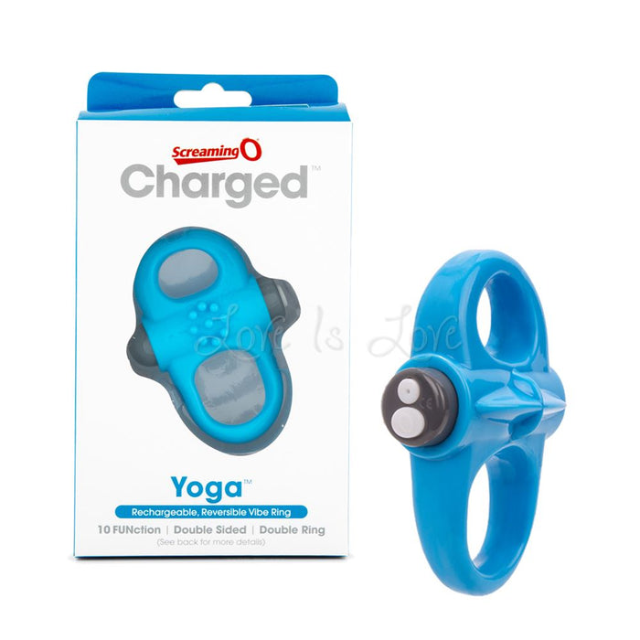 The Screaming O Charged Yoga Rechargeable Reversible Cock Ring Blue