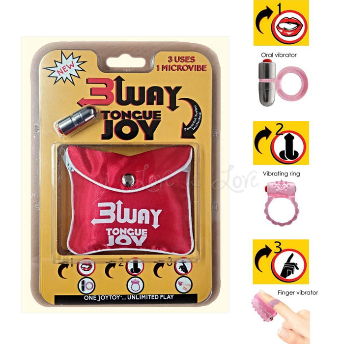 Tongue Joy Oral Vibrator 3 Way Includes Oral Ring Cock Ring Finger Ring